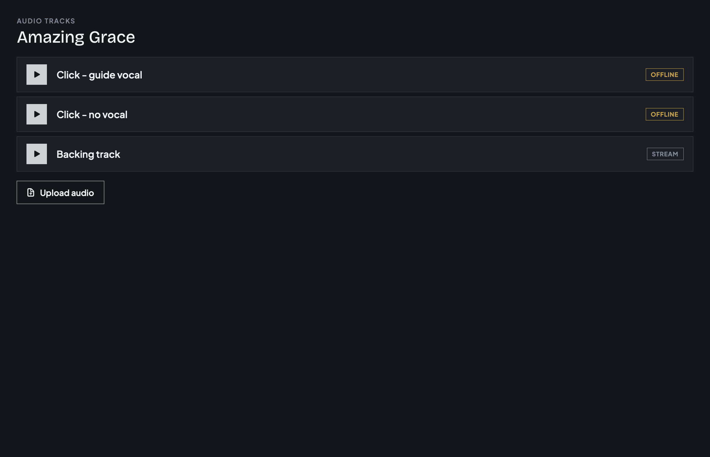 Audio and click tracks attached to a song